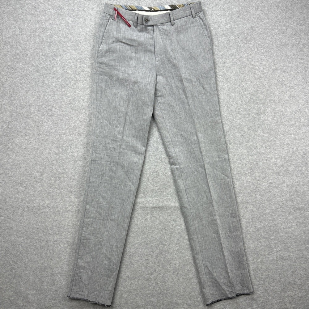 HILTL Pants Mens‎ 32 Heather Gray Linen Blend Unhemmed Contemporary Trouser NEW